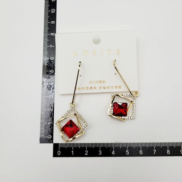 2/$20 Brand New Gold Tone Red With Rhinestone Earrings - Picture 5 of 5